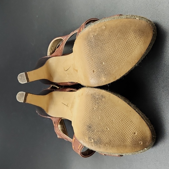 Loft Brown Leather Platform Heels Strappy Sandals Size 6 Espadrille Rope Detail - Picture 12 of 15